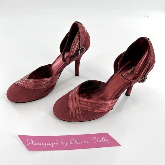 KIMEL  DESIGH STUDIO VERO CUOIO  LADIES SHOES HEELS SIZE 7 Burgundy Suede - Picture 8 of 12